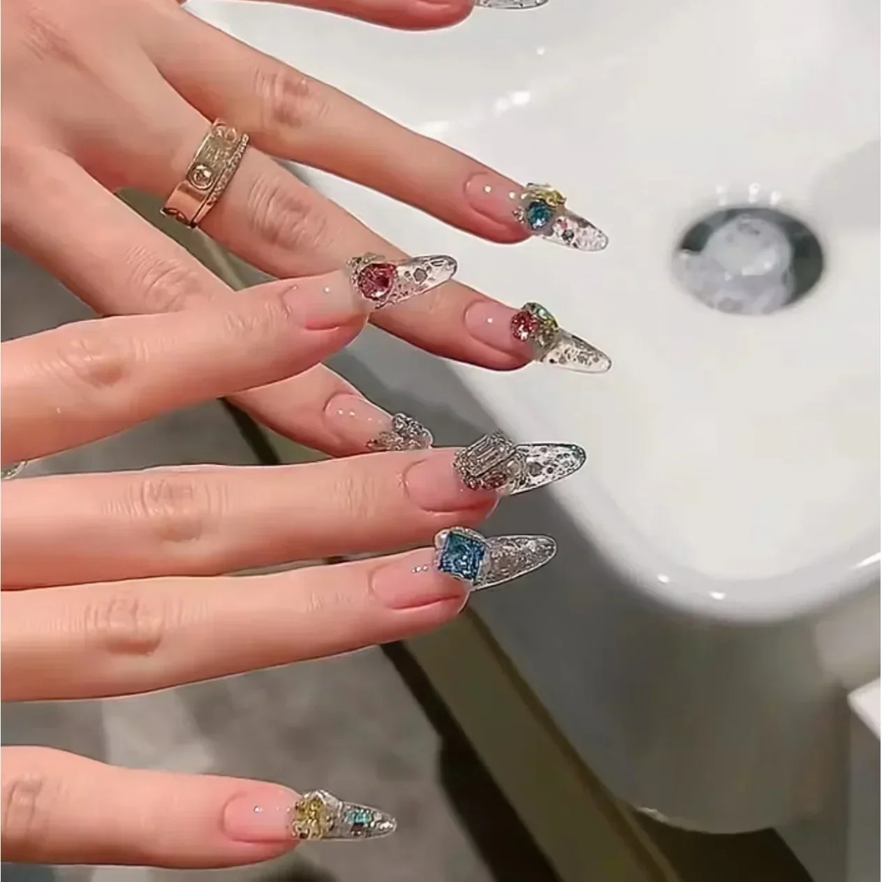 10Pcs Summer Handmade Almond Press On Nails French Ballet Colorful Rhinestones Wearable False Nails Decoration Fake Nails Tips
10Pcs Summer Handmade Almond Press On Nails French Ballet Colorful Rhinestones Wearable False Nails Decoration Fake Nails Tips