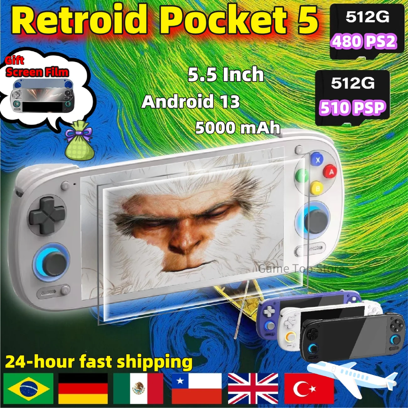 Retroid Pocket 5, портативная игровая консоль в стиле ретро, видеоплеер, Android13, 5,5-дюймовый OLED-сенсорный экран, Wi-Fi, Bluetooth RP5, PSP, PS2, подарок
Retroid Pocket 5, портативная игровая консоль в стиле ретро, видеоплеер, Android13, 5,5-дюймовый OLED-сенсорный экран, Wi-Fi, Bluetooth RP5, PSP, PS2, подарок