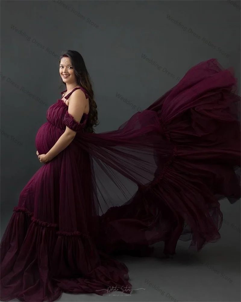 Purple Wedding Maternity Dress Photography Strap Sleeveless Long Train Bride Robe Ruffles Tulle Wedding Prom Gowns Customized
Purple Wedding Maternity Dress Photography Strap Sleeveless Long Train Bride Robe Ruffles Tulle Wedding Prom Gowns Customized