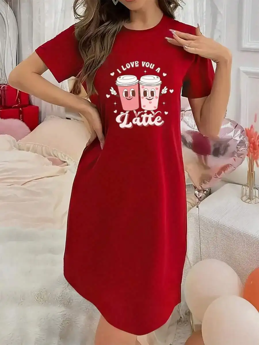 Womens Red Coffee Print Nightgown Loungewear Dress
Womens Red Coffee Print Nightgown Loungewear Dress