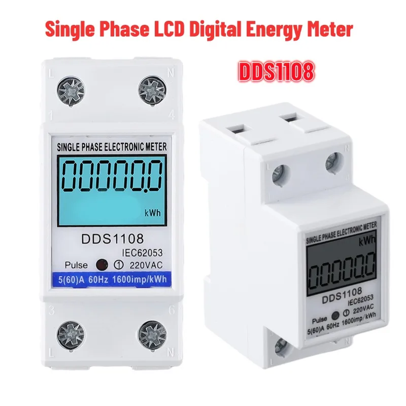 50A 60A DDS1108 LCD Digital Display Single Phase Energy Meter With Backligh Voltage Current Power Consumption Counter Wattmeter
50A 60A DDS1108 LCD Digital Display Single Phase Energy Meter With Backligh Voltage Current Power Consumption Counter Wattmeter