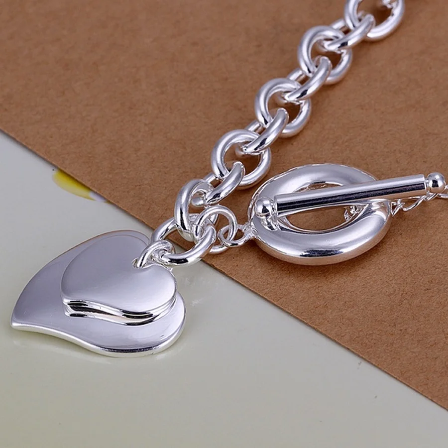 Fashion design high quality 925 Sterling Silver Jewelry double heart Bracelets Chain women lady wedding 8inches cute gifts
Fashion design high quality 925 Sterling Silver Jewelry double heart Bracelets Chain women lady wedding 8inches cute gifts