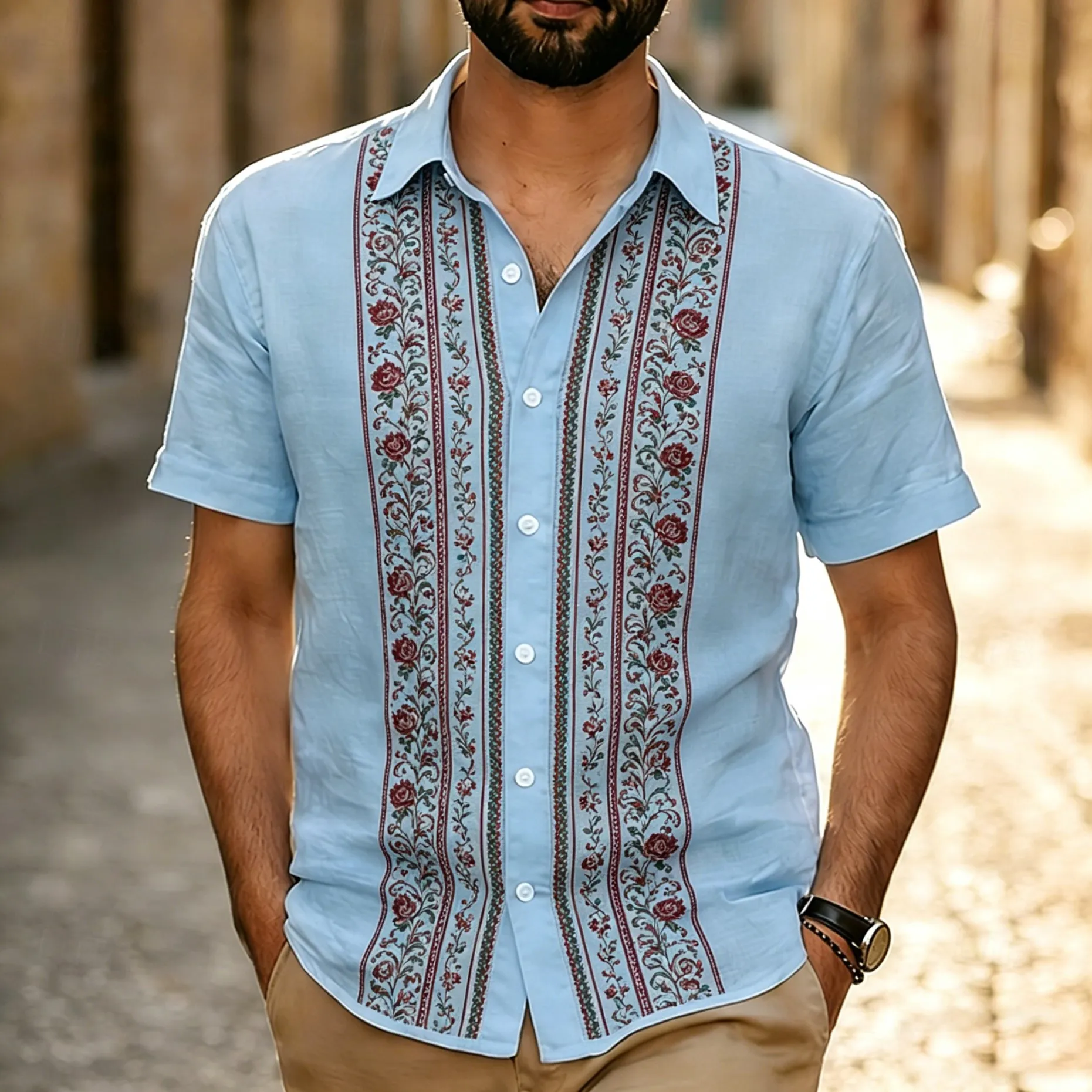 Men's Vintage Red Floral Striped Print Short Sleeve Shirt Ethnic Botanical Pattern Casual Button Down Top for Spring & Summer
Men's Vintage Red Floral Striped Print Short Sleeve Shirt Ethnic Botanical Pattern Casual Button Down Top for Spring & Summer