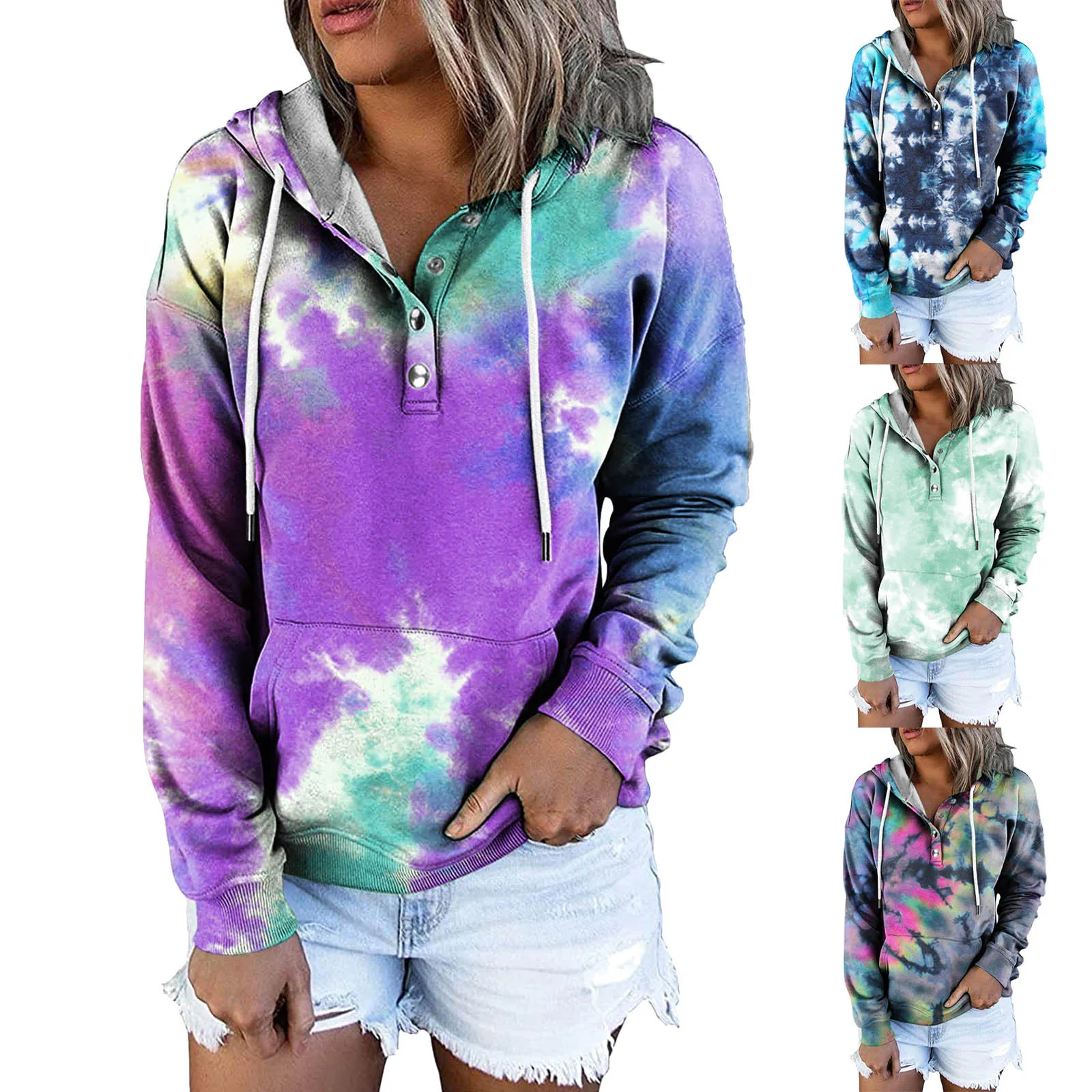 Ladies Plain Hoodie Women's Fashion Sweatshirt Drawstring Button Pocket Shirt Casual Long Sleeve Tie-dye Gradient Sweatshirt Top
Ladies Plain Hoodie Women's Fashion Sweatshirt Drawstring Button Pocket Shirt Casual Long Sleeve Tie-dye Gradient Sweatshirt Top