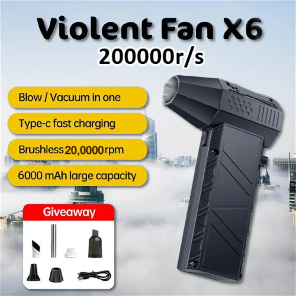 X6 200000RPM Air Blower 53m/s Wind Speeds Vacuum Cleaner Turbo Jet Fan Electric Turbo Blower Multifunctional Blowing Dust Dryer
X6 200000RPM Air Blower 53m/s Wind Speeds Vacuum Cleaner Turbo Jet Fan Electric Turbo Blower Multifunctional Blowing Dust Dryer