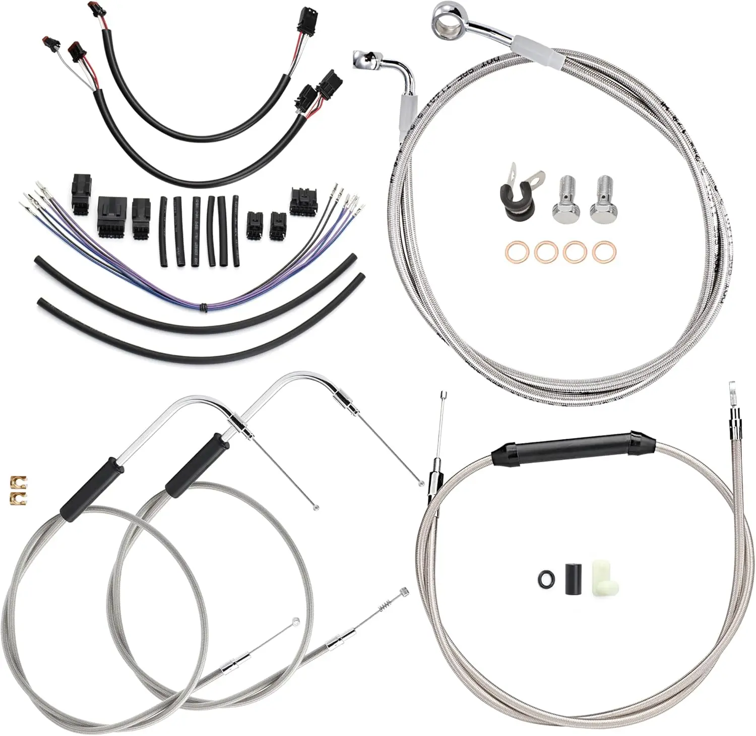 Handlebar Extended Wire Kit for Harley Softail 2011-2015 No ABS, Clutch Cable Brake Line Throttle Cable CAN-Bus Turn Signal Wire
Handlebar Extended Wire Kit for Harley Softail 2011-2015 No ABS, Clutch Cable Brake Line Throttle Cable CAN-Bus Turn Signal Wire