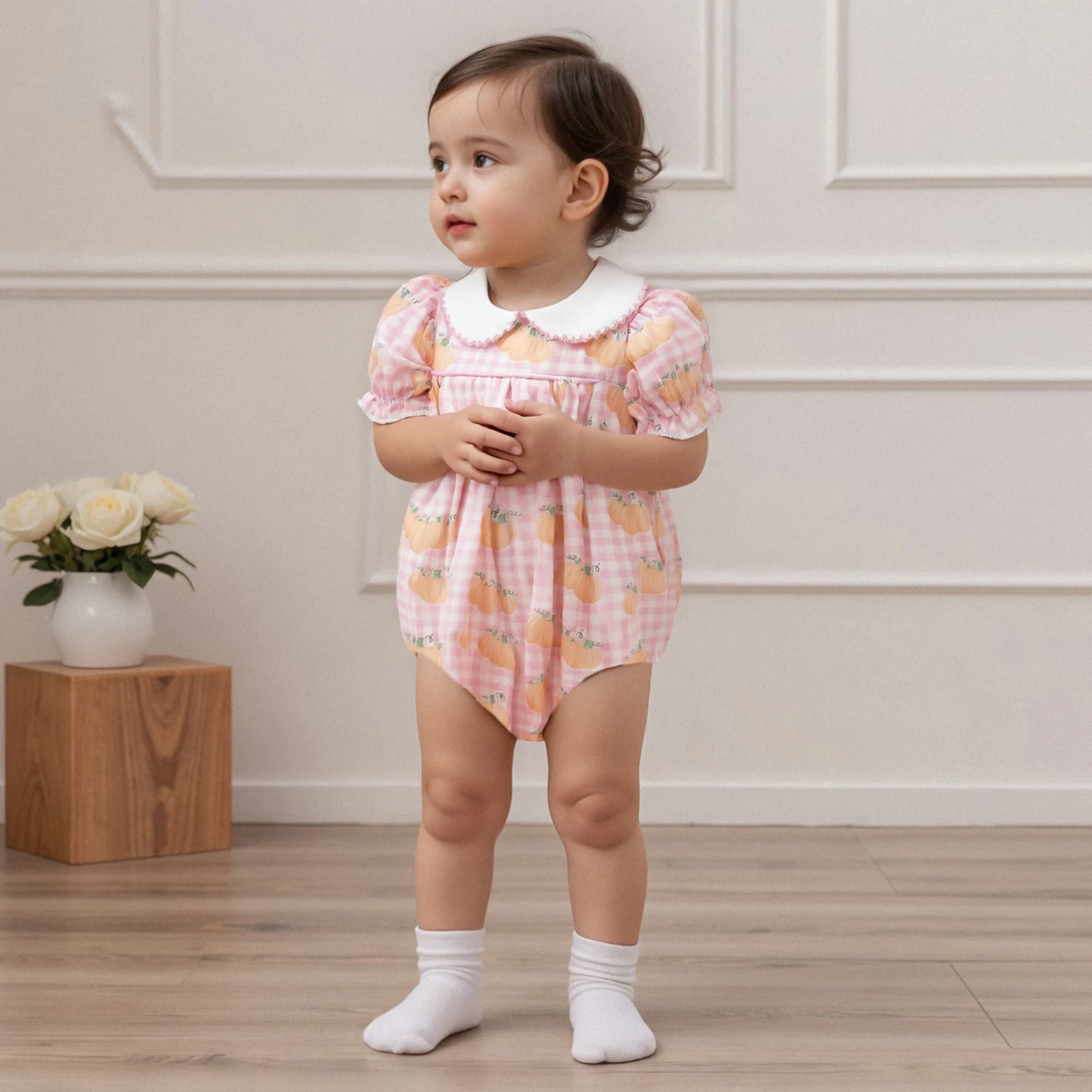Toddler Girl Pumpkin Print Jumpsuit Halloween Short Sleeve Doll Collar Plaid Romper Newborn Baby Girl Clothes
Toddler Girl Pumpkin Print Jumpsuit Halloween Short Sleeve Doll Collar Plaid Romper Newborn Baby Girl Clothes