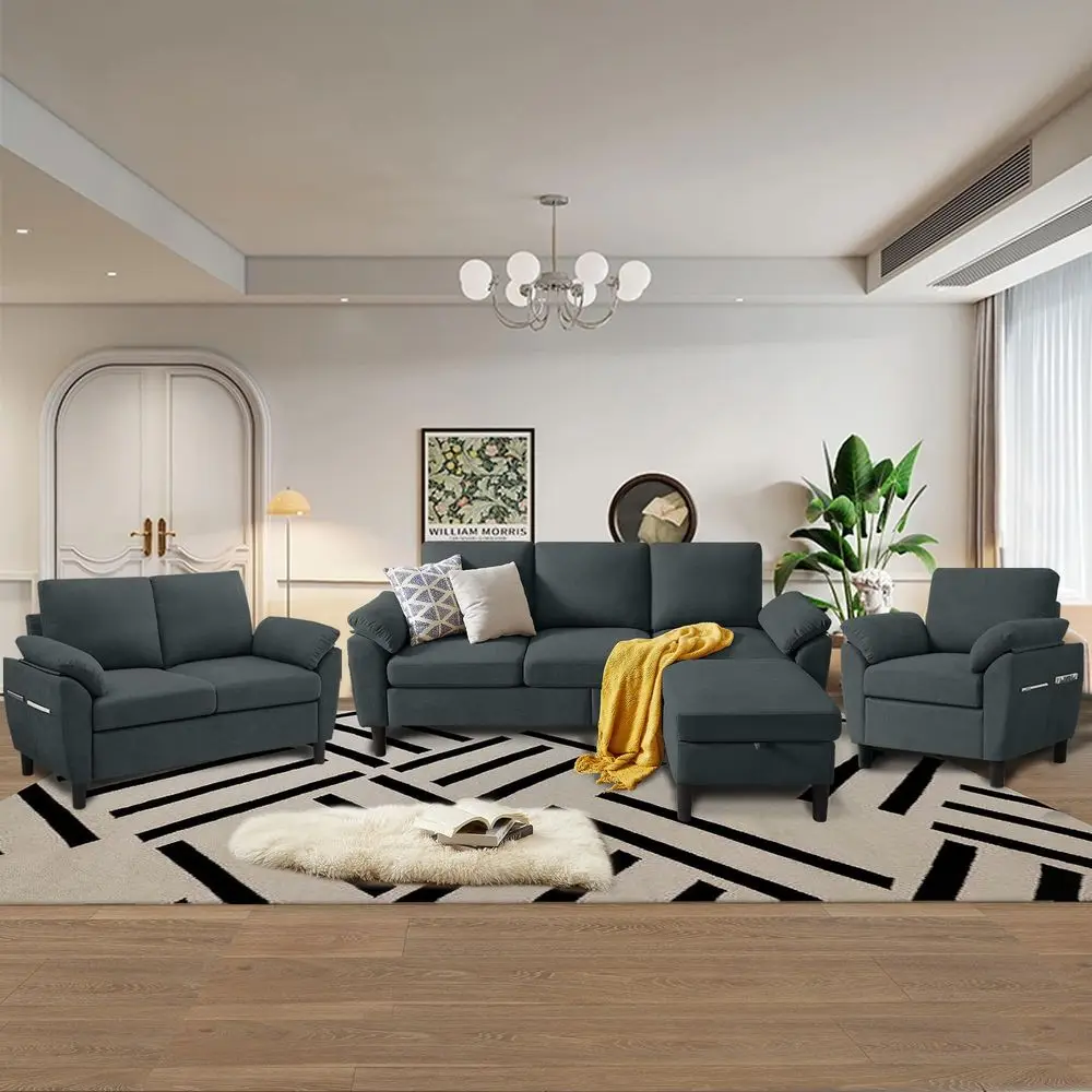 Piece Convertible Sectional Sofa Set, Modern Linen Small L Shaped Couch with Reversible Chaise, 3Seater Sofa amp Loveseat amp A
Piece Convertible Sectional Sofa Set, Modern Linen Small L Shaped Couch with Reversible Chaise, 3Seater Sofa amp Loveseat amp A