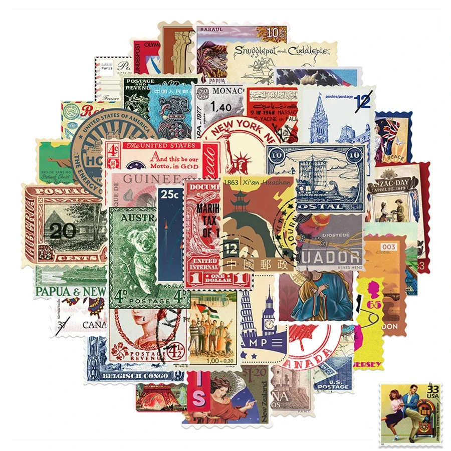 50Pcs Vintage Postage Stamp Stickers Pack Travek Stamp Stickers Adhesive Stickers for Scrapbooking Bullet Journaling Planners
50Pcs Vintage Postage Stamp Stickers Pack Travek Stamp Stickers Adhesive Stickers for Scrapbooking Bullet Journaling Planners