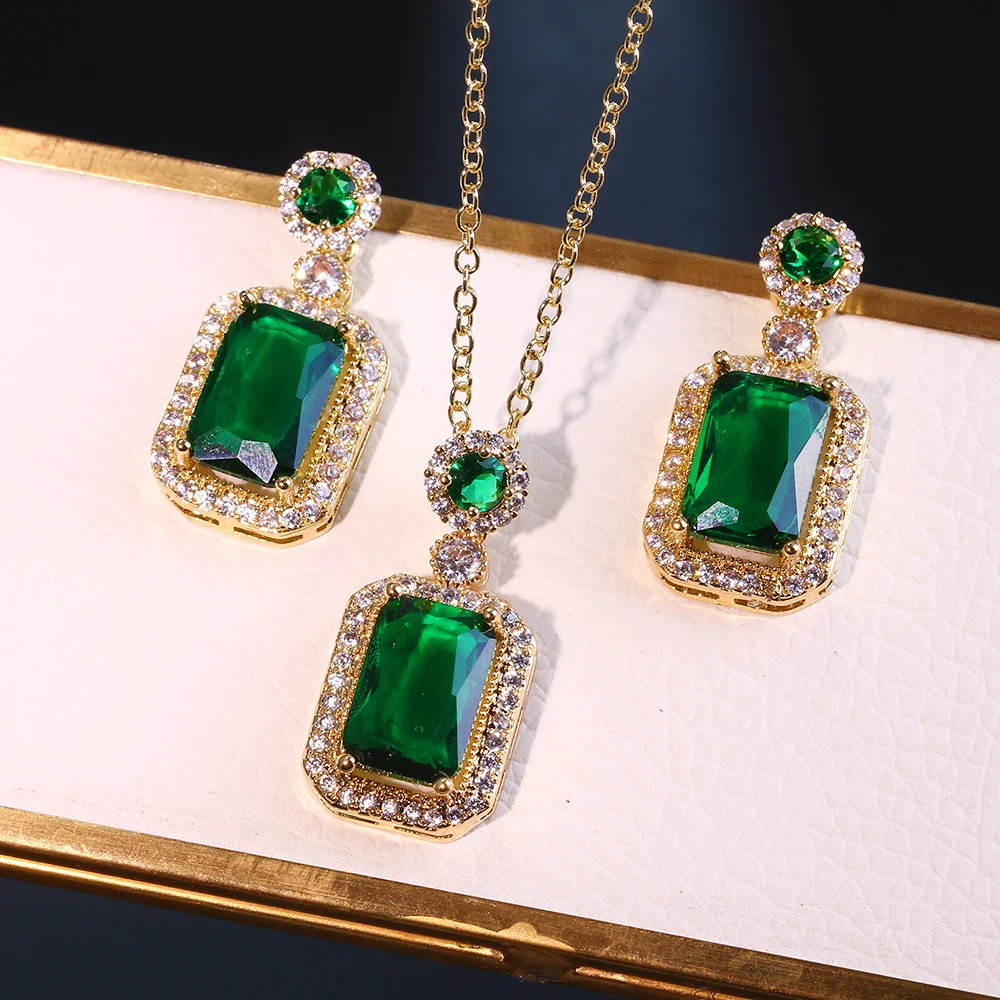 JMK Luxury Emerald 18k Gold Plated Jewelry Sets Fashion Women Bridal AAA Cubic Zircon Green Stone Necklace Earrings Sets
JMK Luxury Emerald 18k Gold Plated Jewelry Sets Fashion Women Bridal AAA Cubic Zircon Green Stone Necklace Earrings Sets