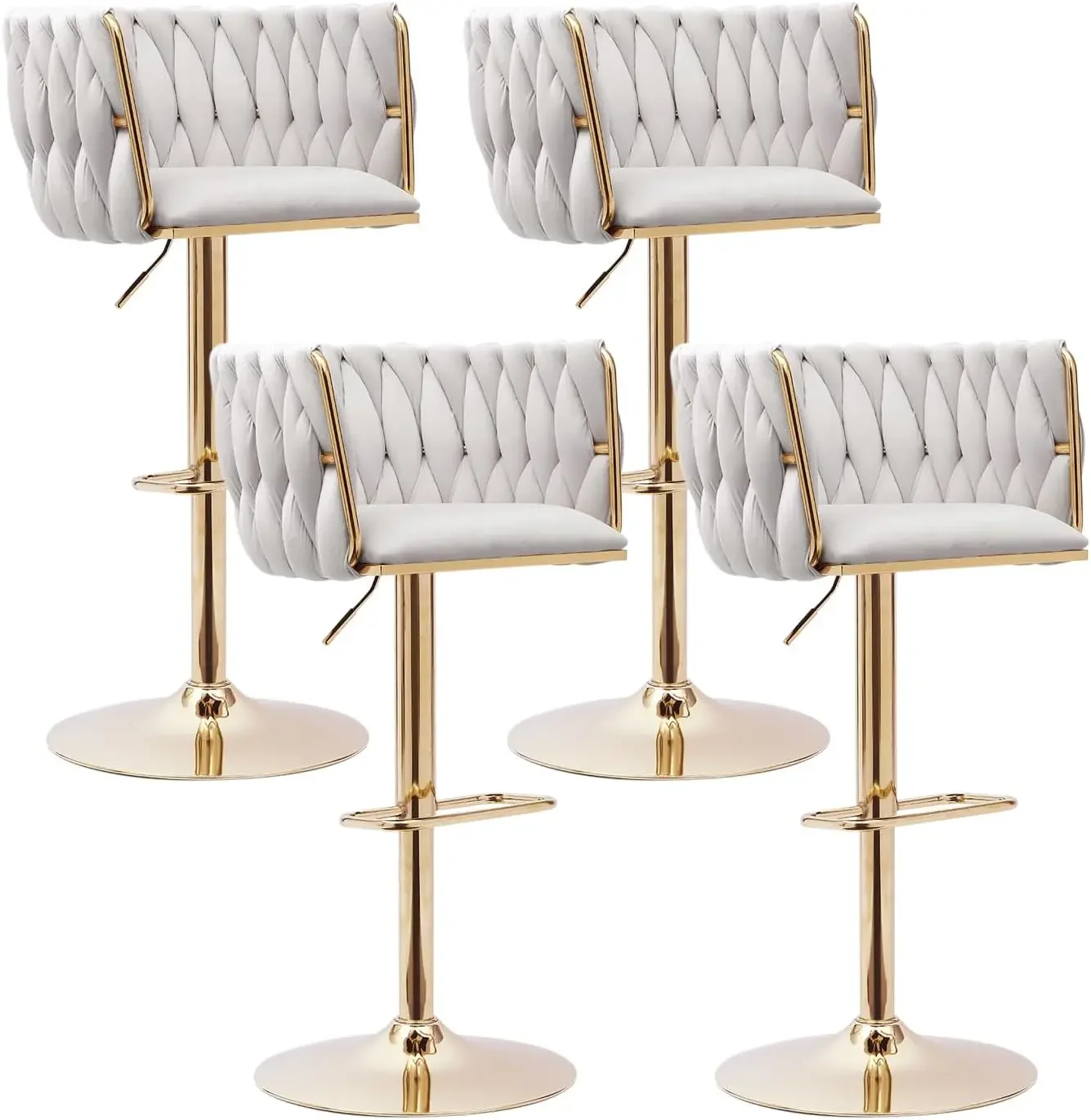 Beige Velvet Bar Stools Set of 4 - Modern Adjustable Swivel Counter Height Chairs with Woven Back for Kitchen Island, Dining
Beige Velvet Bar Stools Set of 4 - Modern Adjustable Swivel Counter Height Chairs with Woven Back for Kitchen Island, Dining