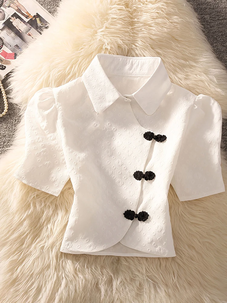 Fashionable Short Sleeve Chinese Style Women's Shirt New 2026 Summer Breathable Polyester Thin Fabric Bubble Sleeve Pure Color
Fashionable Short Sleeve Chinese Style Women's Shirt New 2026 Summer Breathable Polyester Thin Fabric Bubble Sleeve Pure Color