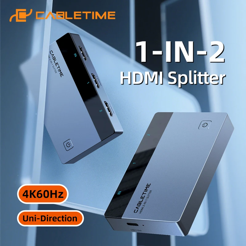 CABLETIME 1 IN 2 4K60Hz HDMI Splitter Uni-Direction LED Light Screen Splitter for TV Computer Monitor Laptop Switch PS3/4/5
CABLETIME 1 IN 2 4K60Hz HDMI Splitter Uni-Direction LED Light Screen Splitter for TV Computer Monitor Laptop Switch PS3/4/5