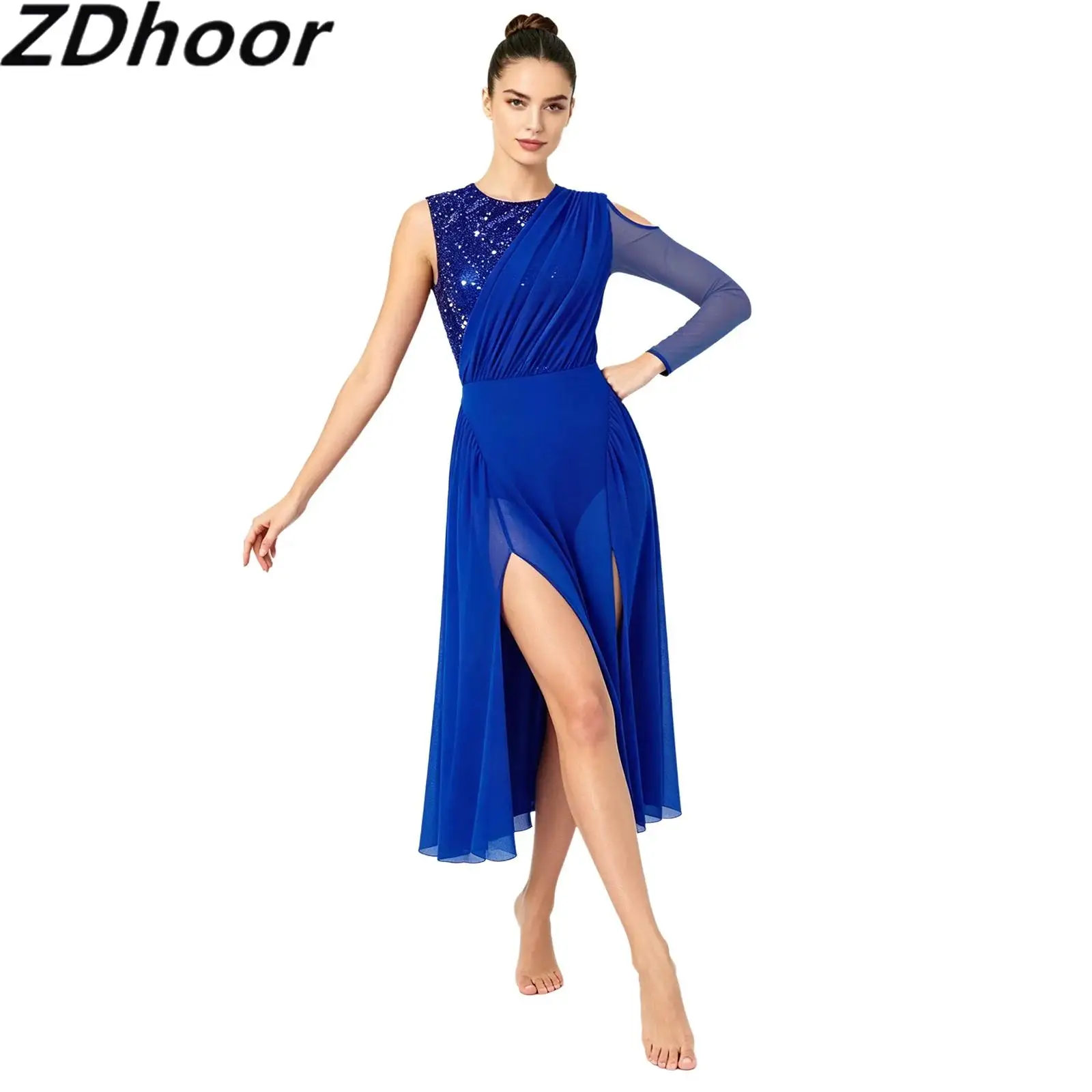 Women Lyrical Dance Sequined Dress Asymmetrical Sleeves Cold Shoulder Long Sleeve Split Mesh Legs Built-in Briefs Jumpsuit
Women Lyrical Dance Sequined Dress Asymmetrical Sleeves Cold Shoulder Long Sleeve Split Mesh Legs Built-in Briefs Jumpsuit