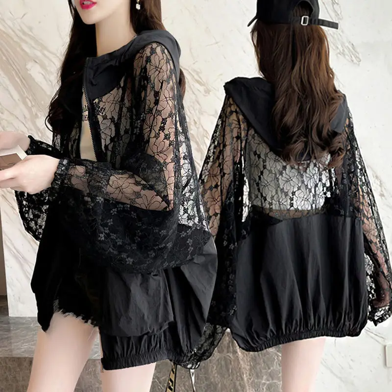 Women Hooded Jacket Black Tops Sun Protective Clothing Woman Clothing Lace Skeleton Cardigans Summer New Design Slim White
Women Hooded Jacket Black Tops Sun Protective Clothing Woman Clothing Lace Skeleton Cardigans Summer New Design Slim White