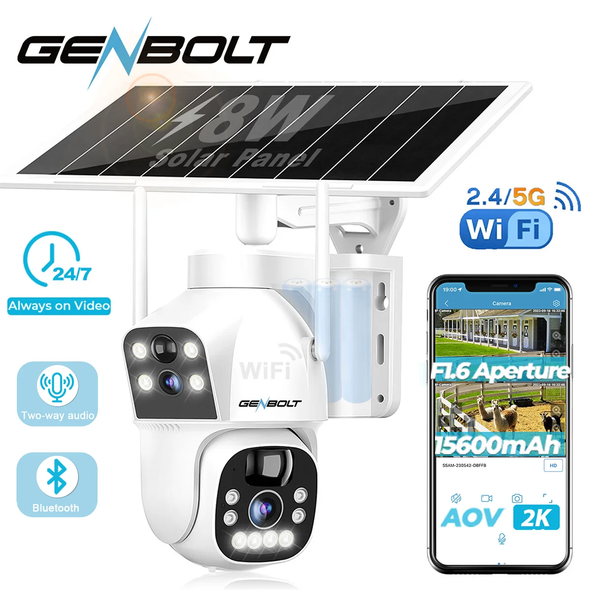 Уличная Wi-Fi камера видеонаблюдения GENBOLT на солнечной энергии, с двойным датчиком движения, постоянно включенным видео, аккумулятором 15600 мАч и ночным видением для патио/гаража
Уличная Wi-Fi камера видеонаблюдения GENBOLT на солнечной энергии, с двойным датчиком движения, постоянно включенным видео, аккумулятором 15600 мАч и ночным видением для патио/гаража
