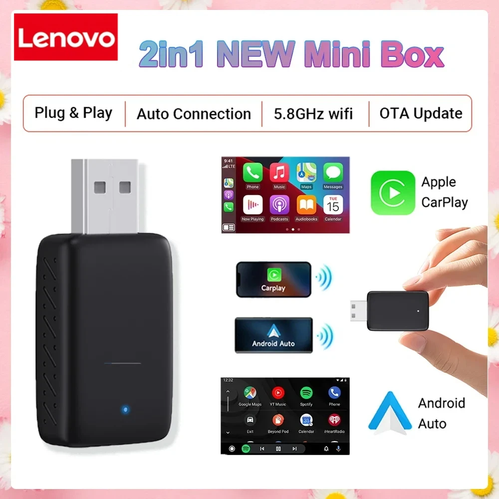 Lenovo New Wired to Wireless CarPlay and Android Auto 2 in 1 Mini Adapter for 99% Original Wired CarPlay/Auto Cars 2026
Lenovo New Wired to Wireless CarPlay and Android Auto 2 in 1 Mini Adapter for 99% Original Wired CarPlay/Auto Cars 2026
