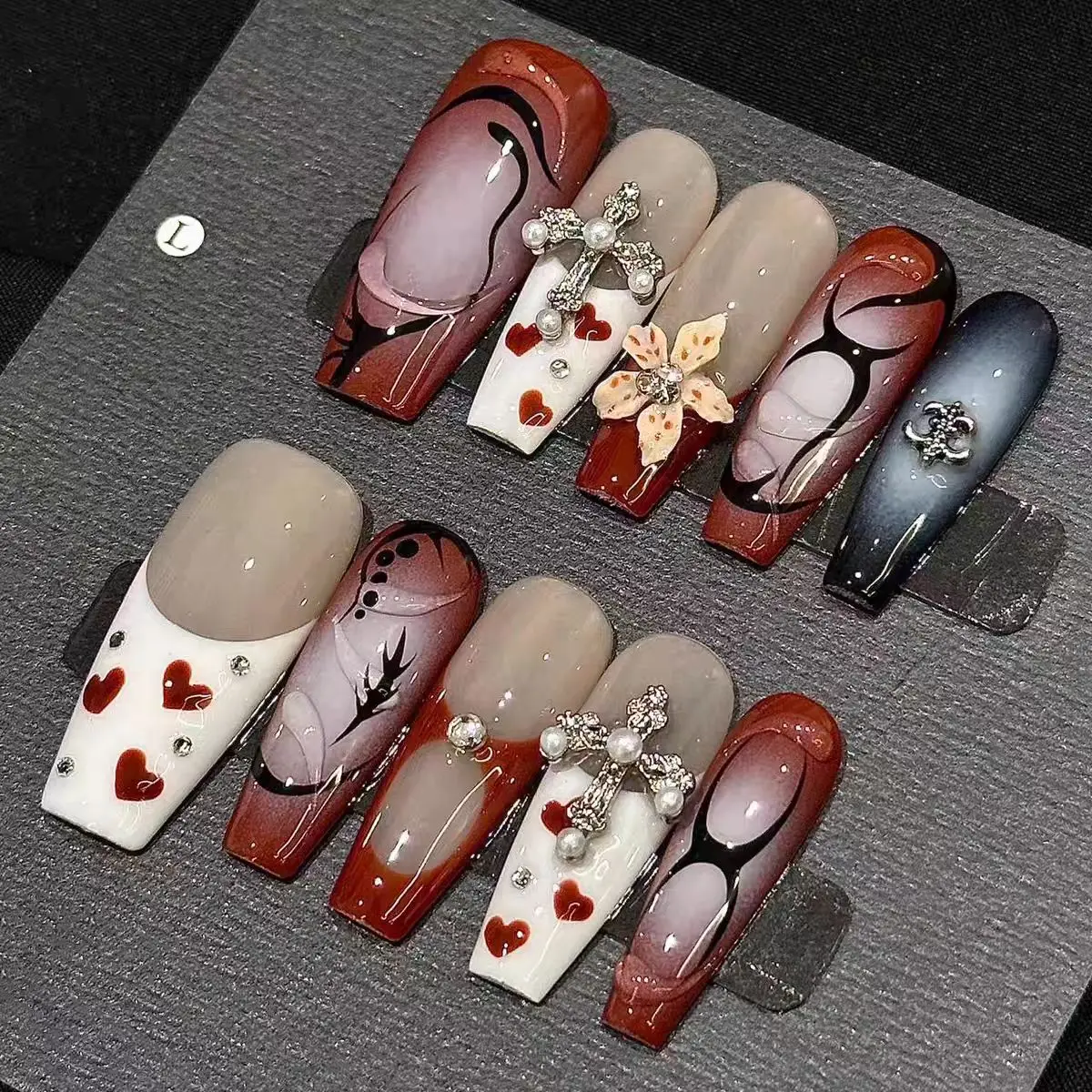 Pure Hand-painted Burgundy Y2K Spice Girl European and American Style Cross French Gradual Change Fake Nails
Pure Hand-painted Burgundy Y2K Spice Girl European and American Style Cross French Gradual Change Fake Nails