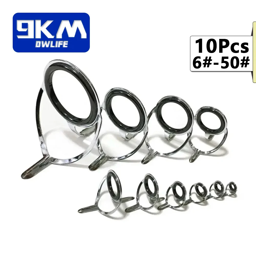 10Pcs Fishing Rod Guides Rod Repair Kit Line Rings Eye Sets Mixed Size Stainless Steel Freshwater Saltwater Fishing 6~50# 4~38mm 
10Pcs Fishing Rod Guides Rod Repair Kit Line Rings Eye Sets Mixed Size Stainless Steel Freshwater Saltwater Fishing 6~50# 4~38mm