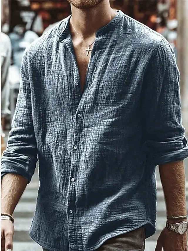 New Autumn Men's Product, Men's Solid-color Casual Stand-up Collar Long-sleeved Shirt, Fashionable Linen Cardigan moda hombre
New Autumn Men's Product, Men's Solid-color Casual Stand-up Collar Long-sleeved Shirt, Fashionable Linen Cardigan moda hombre