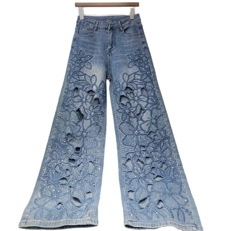 2026 Spring Summer French Elegant Hollow Floral Embroidery Jeans Women High Waist Wide Leg Pants Versatile Trousers
2026 Spring Summer French Elegant Hollow Floral Embroidery Jeans Women High Waist Wide Leg Pants Versatile Trousers