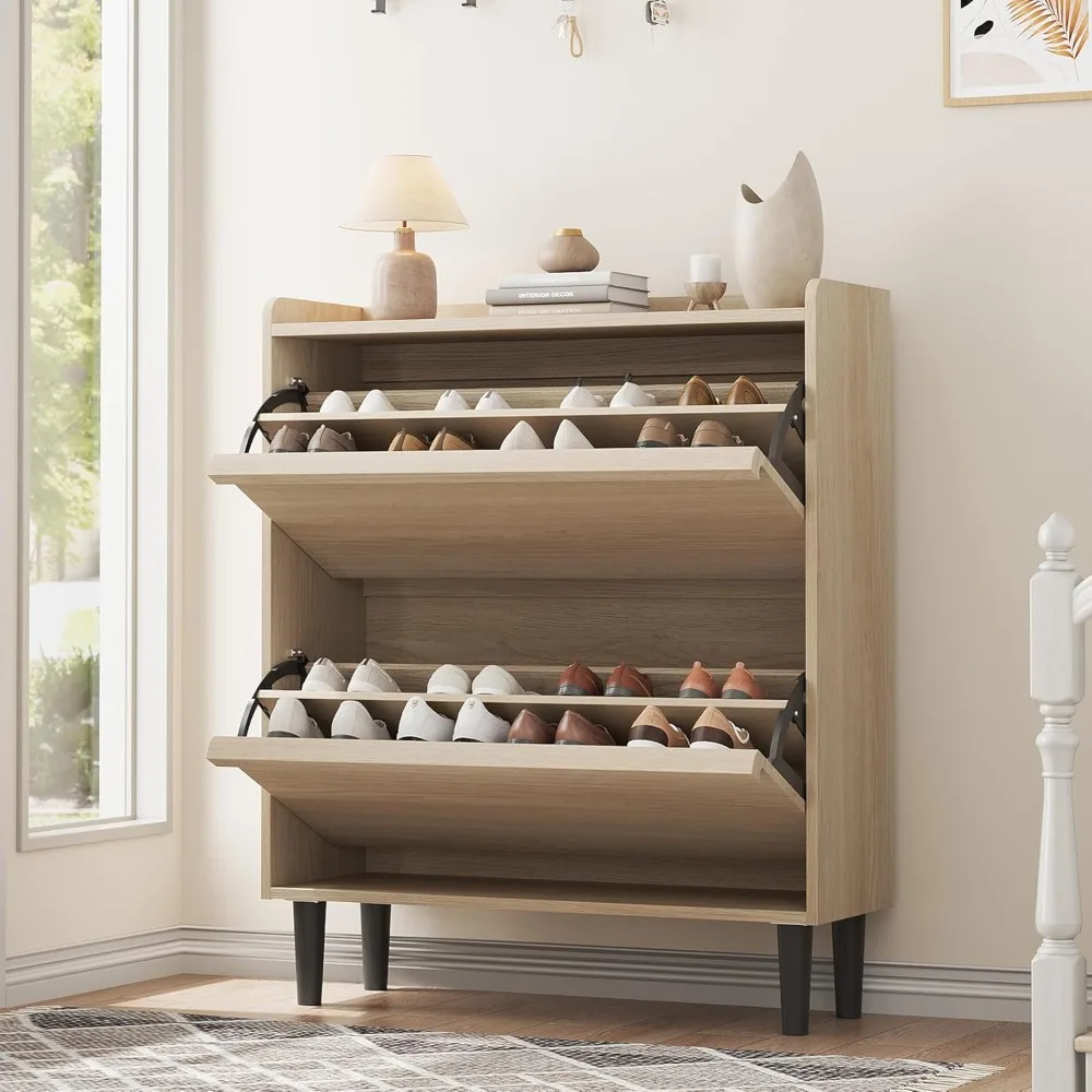 Wooden Shoe Cabinet with 2 Flip Drawers & Adjustable Shelf, Hidden Shoe Storage for Entryway & Hallway
Wooden Shoe Cabinet with 2 Flip Drawers & Adjustable Shelf, Hidden Shoe Storage for Entryway & Hallway