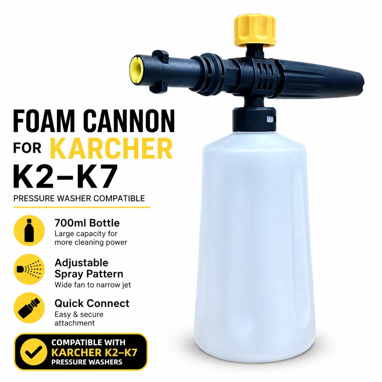 Foam Cannon Jet Bottle, Snow Foam Lance Washer Kit for Karcher K2 K3 K4 K5 K6 K7, High Pressure Soap Generator
Foam Cannon Jet Bottle, Snow Foam Lance Washer Kit for Karcher K2 K3 K4 K5 K6 K7, High Pressure Soap Generator