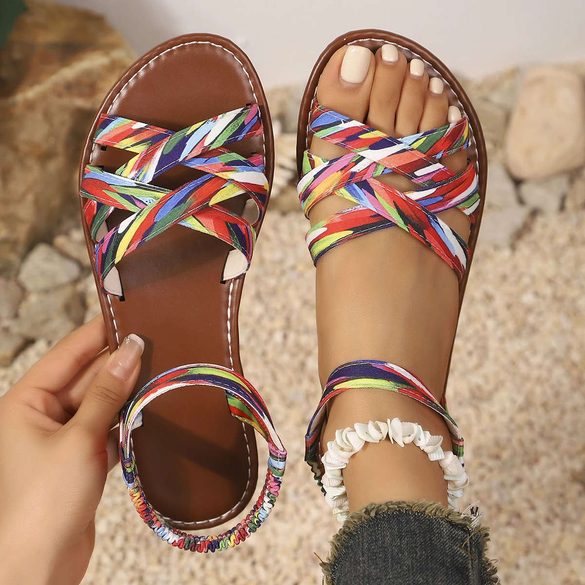 Лето 2023, новые женские сандалии на нескользящей резиновой подошве, модная женская обувь на плоской подошве с римским ремешком, сандалии Sandalias De Mujer
Лето 2023, новые женские сандалии на нескользящей резиновой подошве, модная женская обувь на плоской подошве с римским ремешком, сандалии Sandalias De Mujer