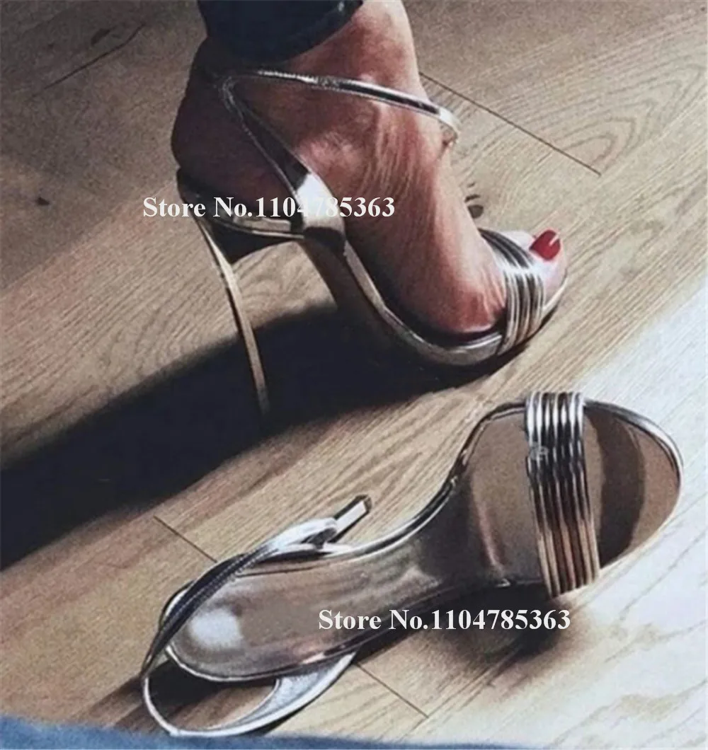 Sexy Thin Straps Cross Metal Thin Heel Sandals Open Toe Silver Leather Ankle Straps Stiletto Heel Party Pumps
Sexy Thin Straps Cross Metal Thin Heel Sandals Open Toe Silver Leather Ankle Straps Stiletto Heel Party Pumps