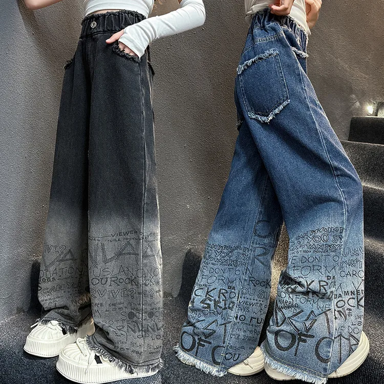 junior girls gradient color wide leg jeans cotton teenager kids Mop trousers children adolecentes 10 12 14 Graffiti denim pants
junior girls gradient color wide leg jeans cotton teenager kids Mop trousers children adolecentes 10 12 14 Graffiti denim pants