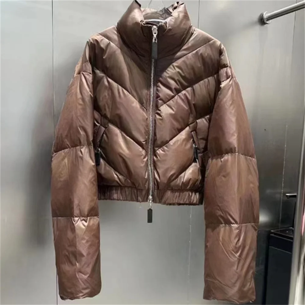 Short standing collar women's down jacket bread thickened zip warm fashion white duck down jacket
Short standing collar women's down jacket bread thickened zip warm fashion white duck down jacket
