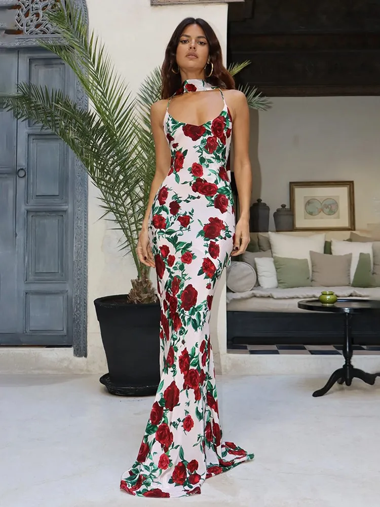 Chic Halter Backless Rose Printed Sexy Maxi Dresses For Women Gown Elegant Sleeveless High Waist Evening Club Party Long Dress
Chic Halter Backless Rose Printed Sexy Maxi Dresses For Women Gown Elegant Sleeveless High Waist Evening Club Party Long Dress