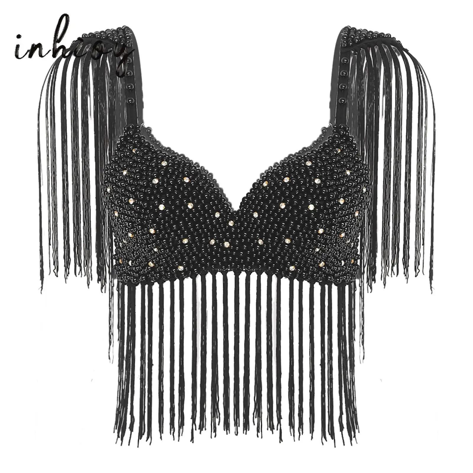 Women's Belly Dance Bra Allover Plastic Beads Fringe Tassel Trim Push-up Bra Top with Shoulder Boards Latin Dance Costume Party
Women's Belly Dance Bra Allover Plastic Beads Fringe Tassel Trim Push-up Bra Top with Shoulder Boards Latin Dance Costume Party