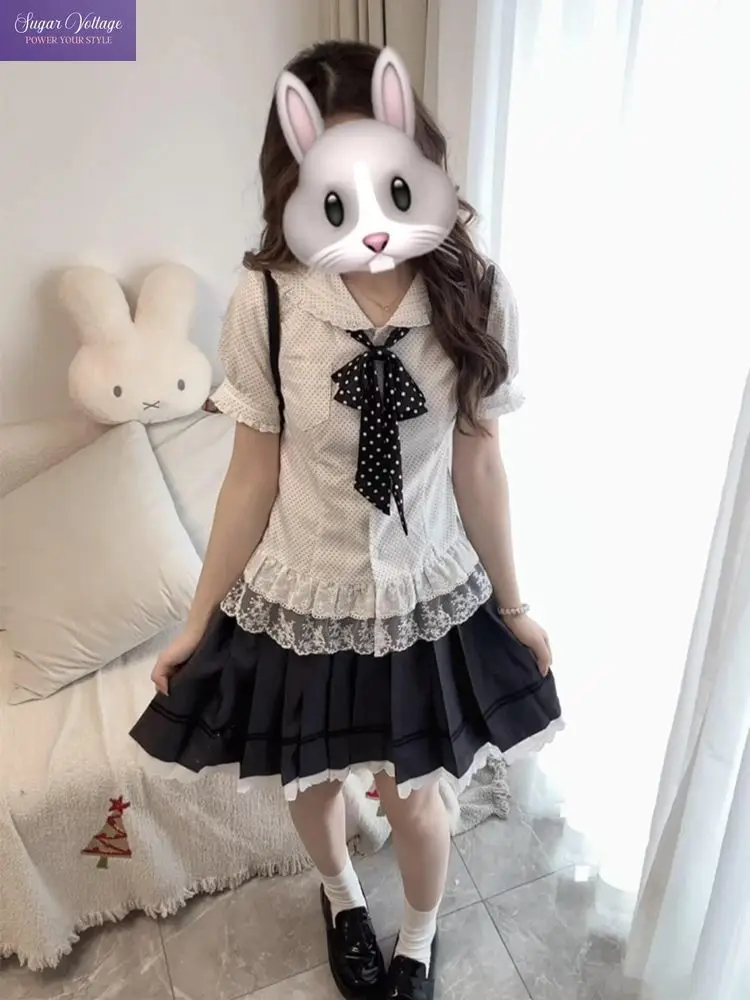 New Sweet Coquette 2 Piece Set Women Peter Pan Collar Bow Blouse Lace Trim High Waist Pleated Skirt Slim Fit Casual Party Outfit
New Sweet Coquette 2 Piece Set Women Peter Pan Collar Bow Blouse Lace Trim High Waist Pleated Skirt Slim Fit Casual Party Outfit