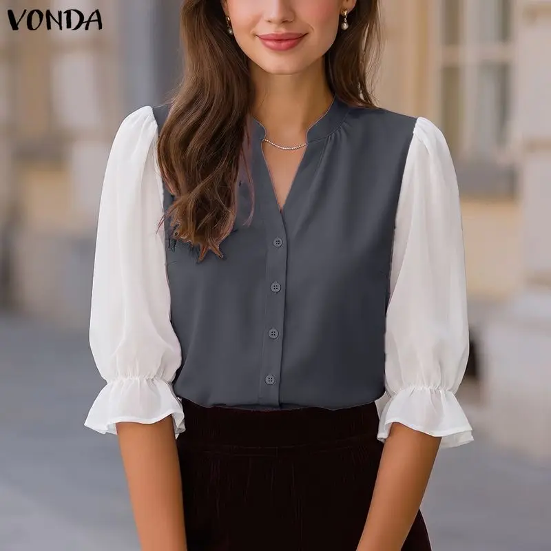 Summer Spring Women Shirts VONDA Elegant OL Work Tops See-through Shirt 3/4 Sleeve V Neck Transparent Blusas Party Streetwear
Summer Spring Women Shirts VONDA Elegant OL Work Tops See-through Shirt 3/4 Sleeve V Neck Transparent Blusas Party Streetwear