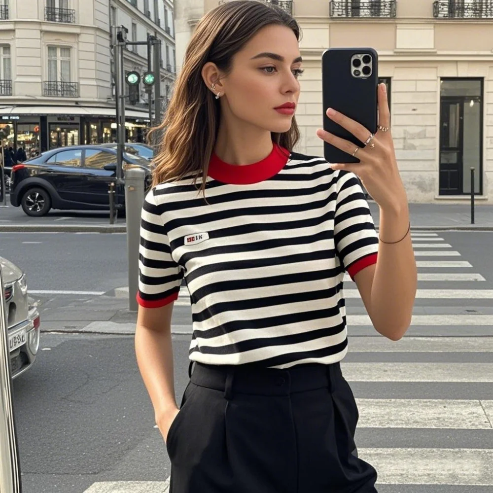 Taop&Za2025 new women's short-sleeved striped T-shirt comfortable fabric loose version casual all-match age-reducing slimming
Taop&Za2025 new women's short-sleeved striped T-shirt comfortable fabric loose version casual all-match age-reducing slimming