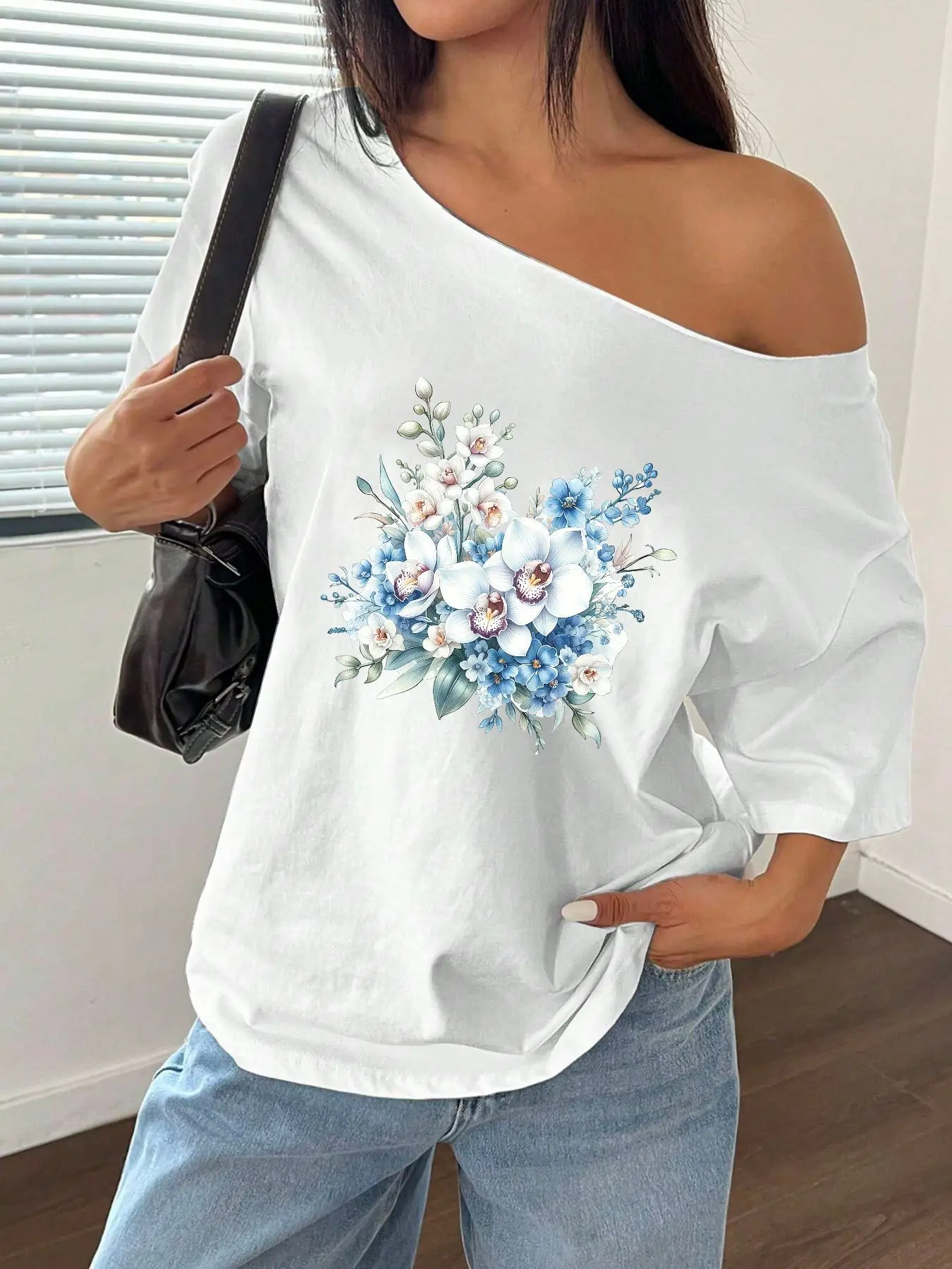 100% Cotton Plus Size Blue White Orchid Floral Print Shoulder Loose Print T-Shirt Oversized Y2K Style Graphic Tees Women Tops
100% Cotton Plus Size Blue White Orchid Floral Print Shoulder Loose Print T-Shirt Oversized Y2K Style Graphic Tees Women Tops