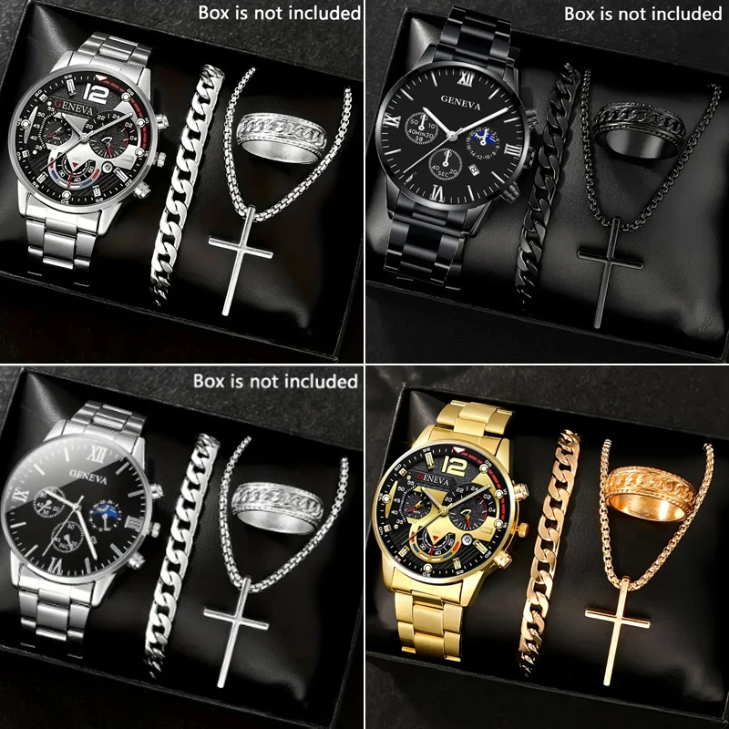4PCS Fashion Men's Watches Stainless Steel Band Analog Quartz Watch Date Watches Jewelry Set Reloj Hombre(Without Box)
4PCS Fashion Men's Watches Stainless Steel Band Analog Quartz Watch Date Watches Jewelry Set Reloj Hombre(Without Box)