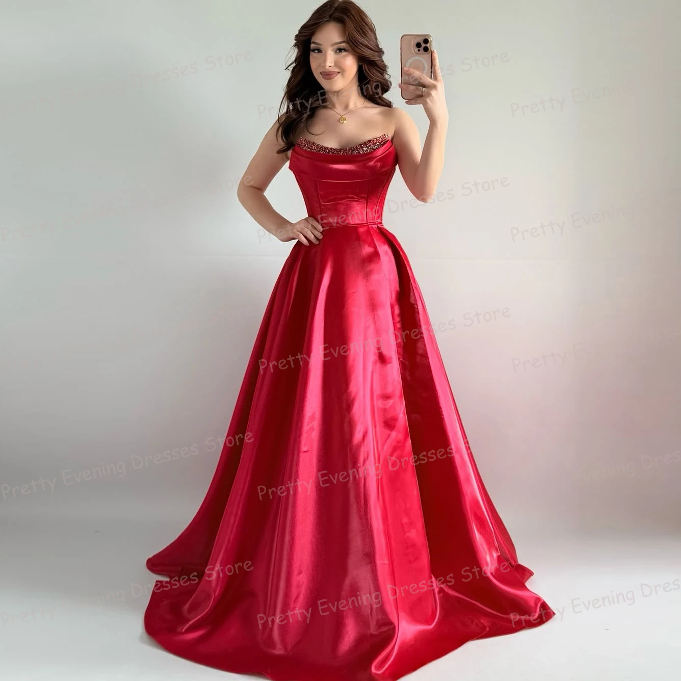 Simple Red Evening Dresses A Line Woman's Sexy Boat Neck Sequined Prom Growns Fashion Satin Sleeveless Customized Party Vestidos
Simple Red Evening Dresses A Line Woman's Sexy Boat Neck Sequined Prom Growns Fashion Satin Sleeveless Customized Party Vestidos