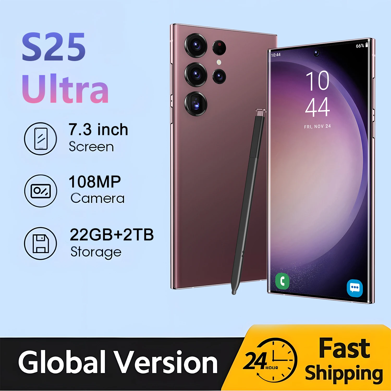 2025 Hot selling new models S25 Ultr Smartphone 5G 7.3-inch full-screen display 7000 mAh Battey Face Recognition Unlock
2025 Hot selling new models S25 Ultr Smartphone 5G 7.3-inch full-screen display 7000 mAh Battey Face Recognition Unlock