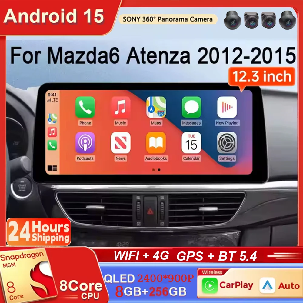 Для Mazda 6 Atenza 2012-2015: 12,3-дюймовый автомобильный мультимедийный проигрыватель Android 15 с 4G, Wi-Fi, Carplay, Auto, GPS-навигацией и функцией видеоплеера
Для Mazda 6 Atenza 2012-2015: 12,3-дюймовый автомобильный мультимедийный проигрыватель Android 15 с 4G, Wi-Fi, Carplay, Auto, GPS-навигацией и функцией видеоплеера
