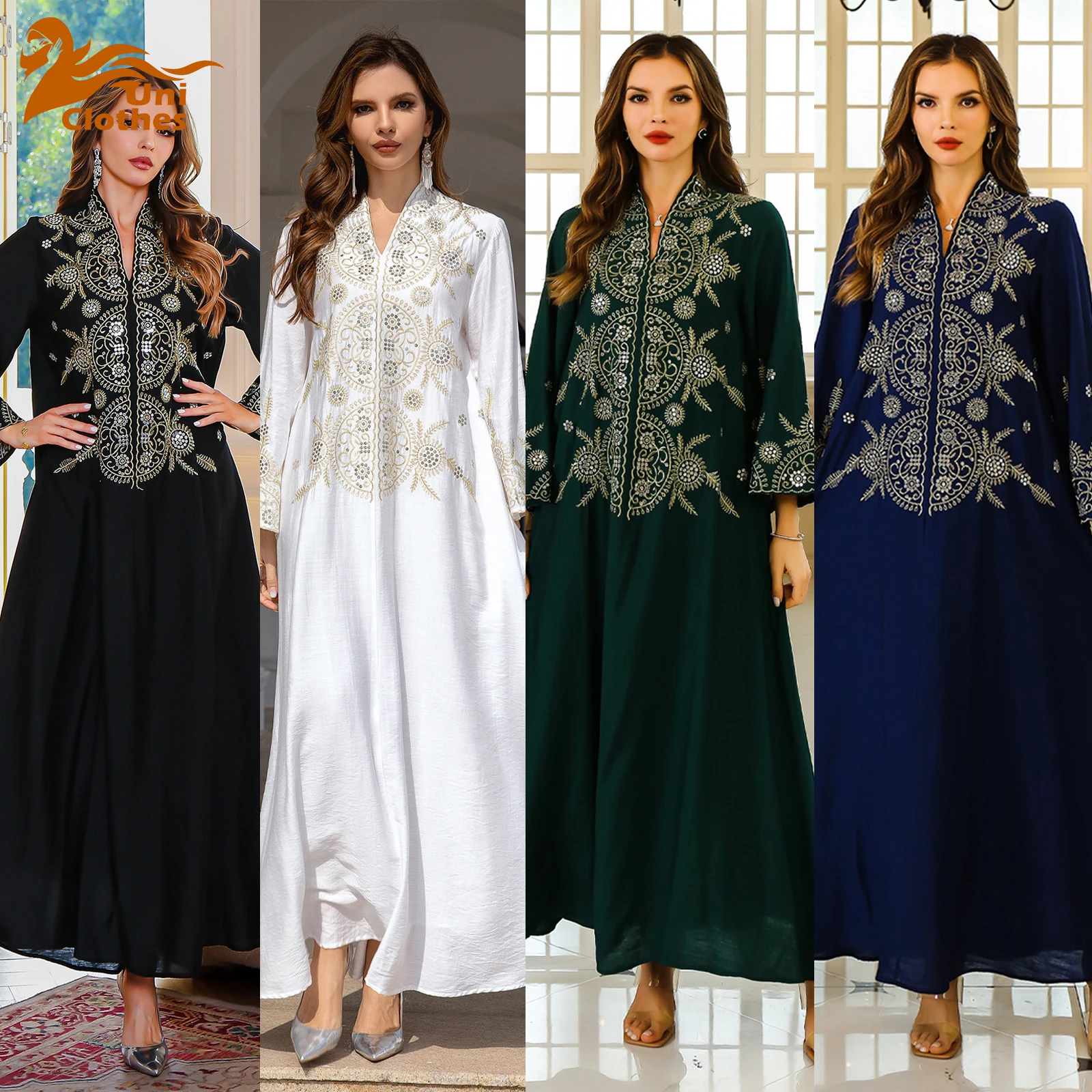 UNI Ramadan Eid Muslim Women's Long Kaftan Abaya Evening Dress Dubai Embroidered Outerwear Women Islam Robe Femme Musulmane
UNI Ramadan Eid Muslim Women's Long Kaftan Abaya Evening Dress Dubai Embroidered Outerwear Women Islam Robe Femme Musulmane