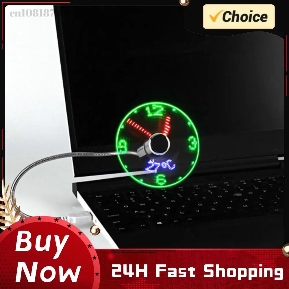 LED Clock Fan Time Temperature Display Mini Cooling Flashing Fan USB Powered Flexible Gooseneck LED Clock for Laptop PC Notebook