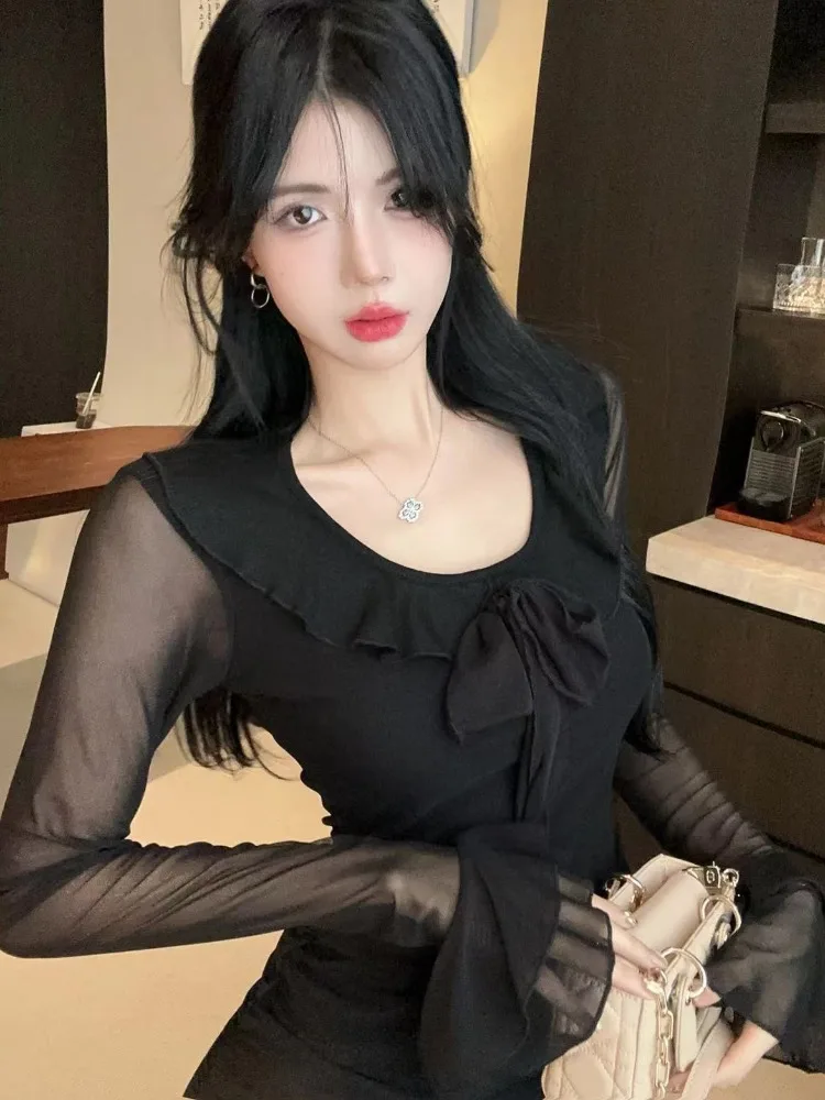 Pure Desire Slim Fit Black Mesh Asymmetrical Hem Bodycon Dress round Neck Long Sleeve Waist Cinching Women's Dress
Pure Desire Slim Fit Black Mesh Asymmetrical Hem Bodycon Dress round Neck Long Sleeve Waist Cinching Women's Dress