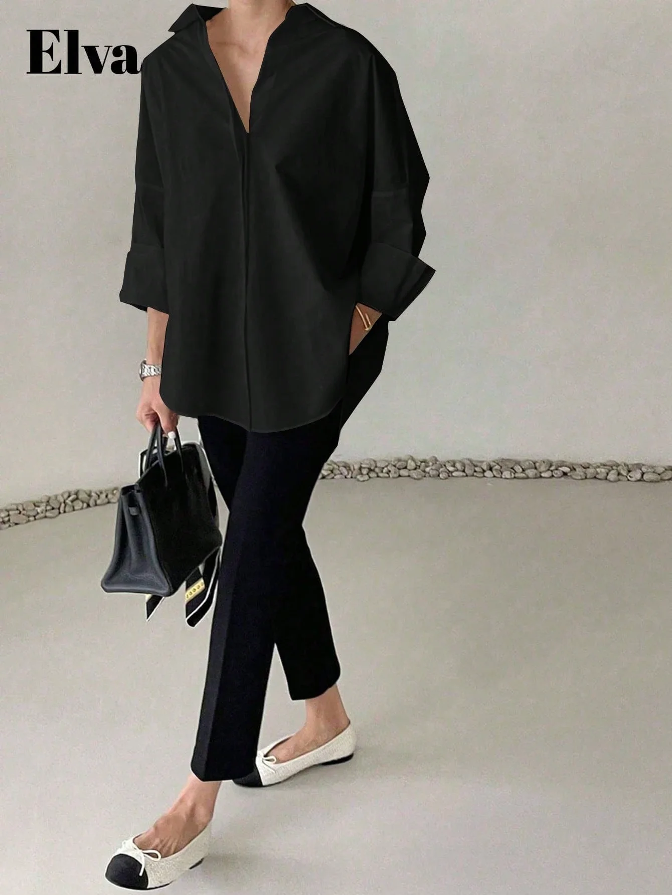Loose Fit Black Long Sleeve Blouse For Women Office Casual Wear
Loose Fit Black Long Sleeve Blouse For Women Office Casual Wear