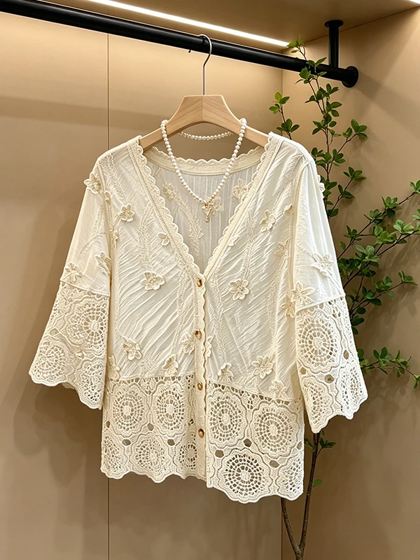 Summer New plus Size Lace Hook Flower Korean Design Sensation 3D Embroidery High-End Feelings Versatile Top Women's Fashion
Summer New plus Size Lace Hook Flower Korean Design Sensation 3D Embroidery High-End Feelings Versatile Top Women's Fashion