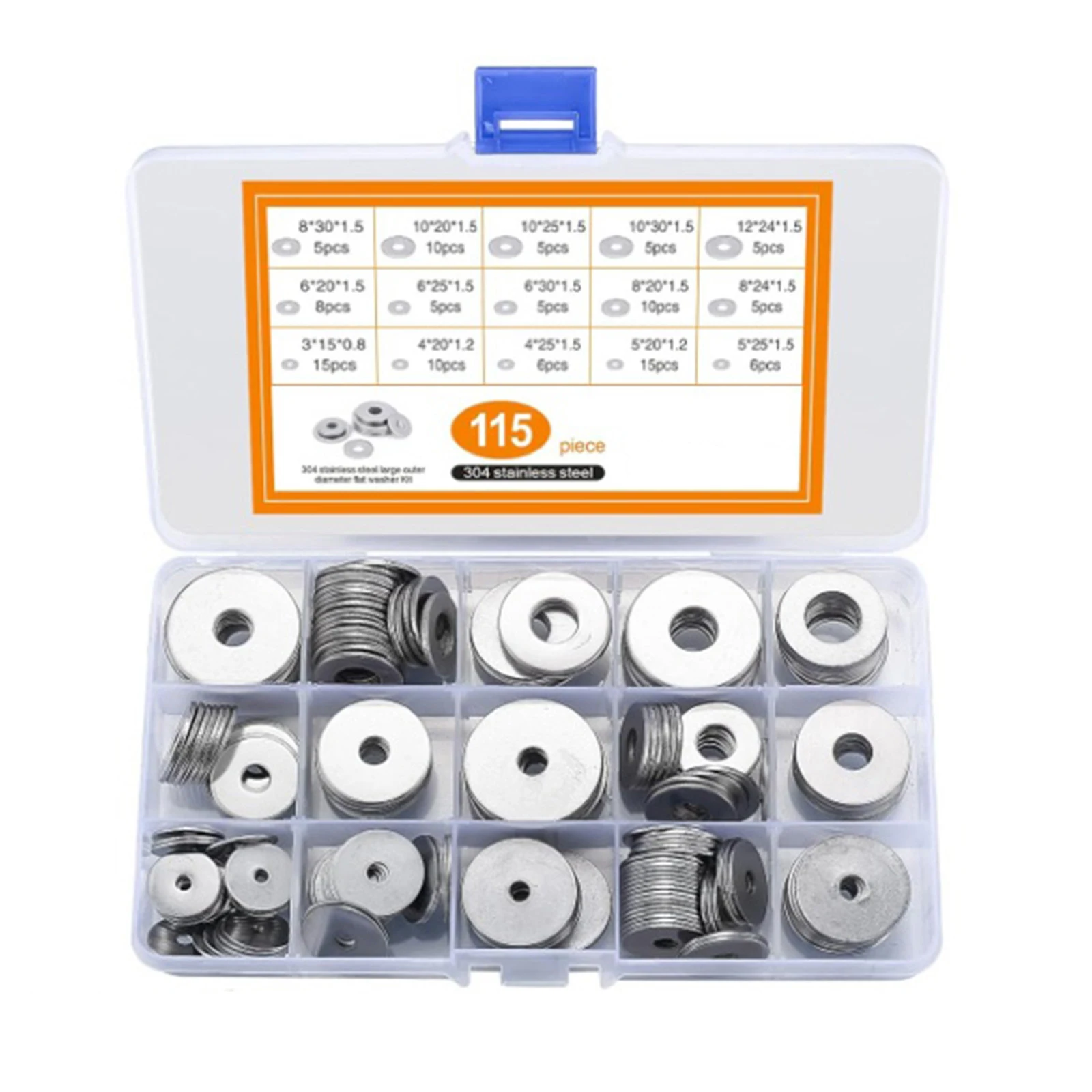 115pcs 304 Stainless Steel Washer 15 Size Washer Kit For Electrical Connections Large Washer Gasket Assortment Kit
115pcs 304 Stainless Steel Washer 15 Size Washer Kit For Electrical Connections Large Washer Gasket Assortment Kit
