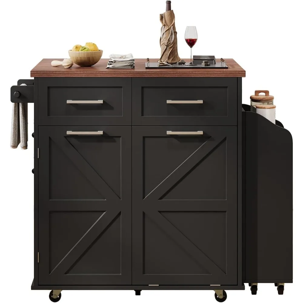 47 Farmhouse Kitchen Island with Drop Leaf, Removable Side Racks,Tilt-Out Trash Cabinet, 2 Drawers & Wheels, Rolling Storage Car
47 Farmhouse Kitchen Island with Drop Leaf, Removable Side Racks,Tilt-Out Trash Cabinet, 2 Drawers & Wheels, Rolling Storage Car
