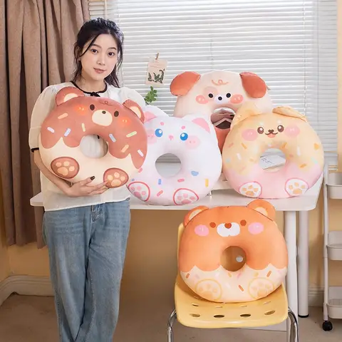 Hot Sale Animal Donut Cushion Lovely Soft Nap Pillow With Bear Cat Dog Cute Plush Doll For Boys Girls Birthday Gifts Decoration