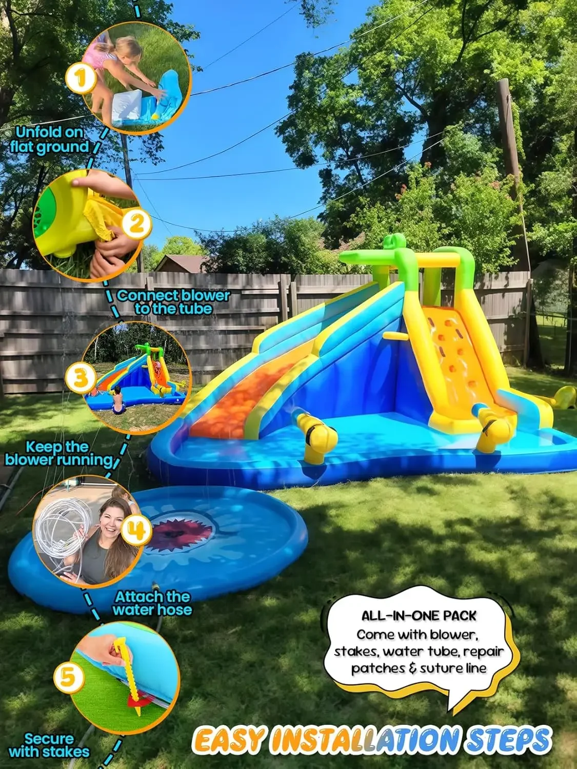 ROOJER Inflatable Water Slide Park for Kids Backyard 8-in-1 Blow Up Crocodile Spray Slide with 450W Blower, Splash Pool, Climbin
ROOJER Inflatable Water Slide Park for Kids Backyard 8-in-1 Blow Up Crocodile Spray Slide with 450W Blower, Splash Pool, Climbin